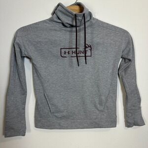Under Armour Sweatshirt Womens Size‎ S Small Gray Hoodie Loose Funnel Neck Hunt